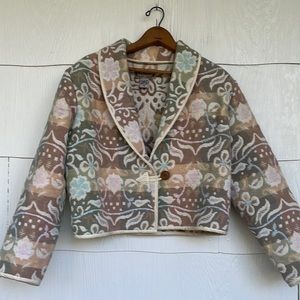 New Directions Tapestry Cropped Carpet Bag Floral Jacket - Size Small